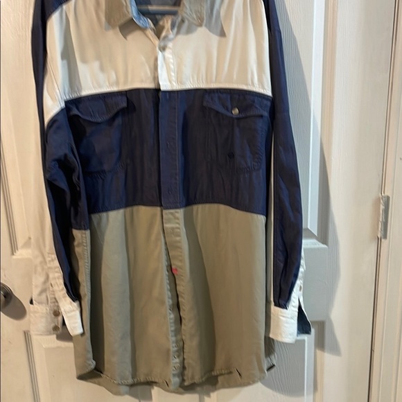 Roper Men's Color-Block Button Down Shirt - Navy, Cream, Khaki - Picture 2 of 10